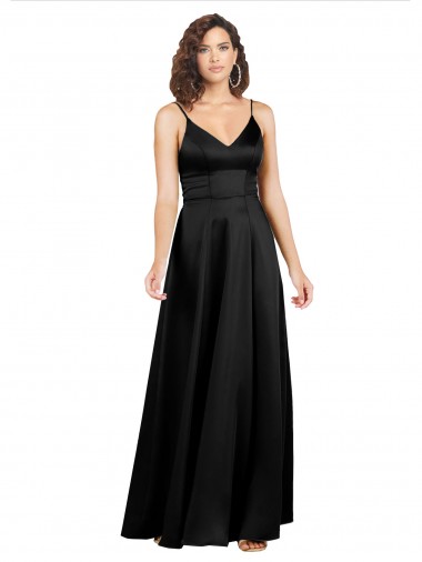Cheap Formal Silky Satin Floor-Length Long Bridesmaid Dress / Prom Dress with V-Neckline Canada