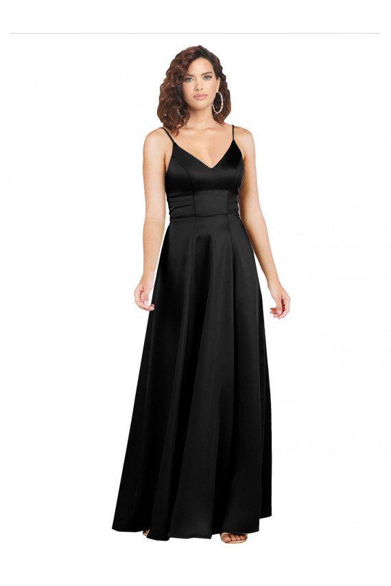 Cheap Formal Silky Satin Floor-Length Long Bridesmaid Dress / Prom Dress with V-Neckline Canada