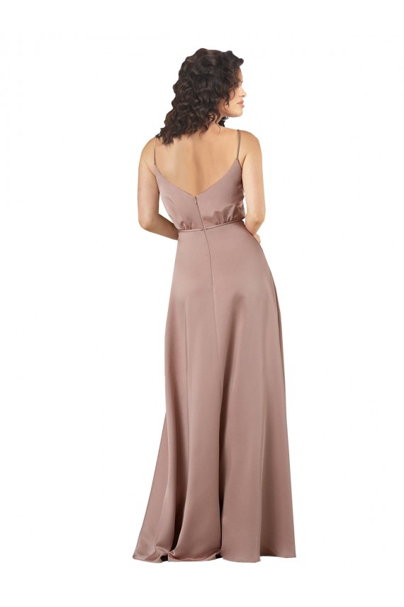 Cheap Subtle V-Neckline Formal Silky Satin Bridesmaid Dress with Front Button Detail Canada