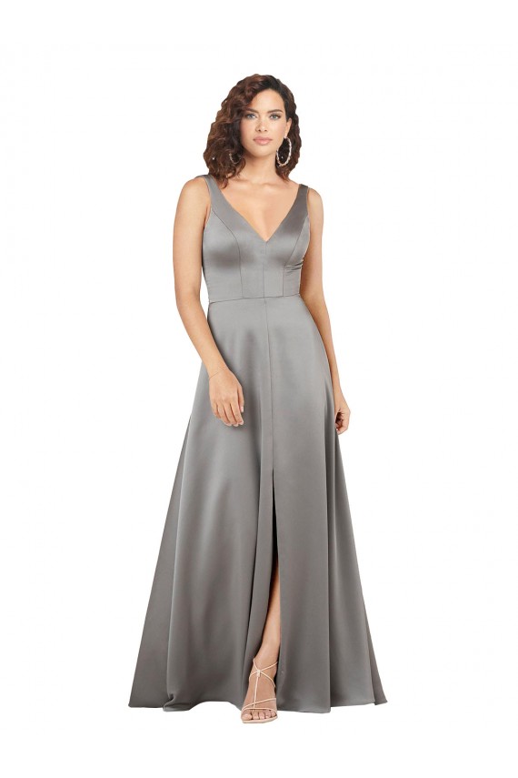 Cheap Plunging V-Neckline Long A-Line Formal Silky Satin Bridesmaid Dress / Prom Dress Canada