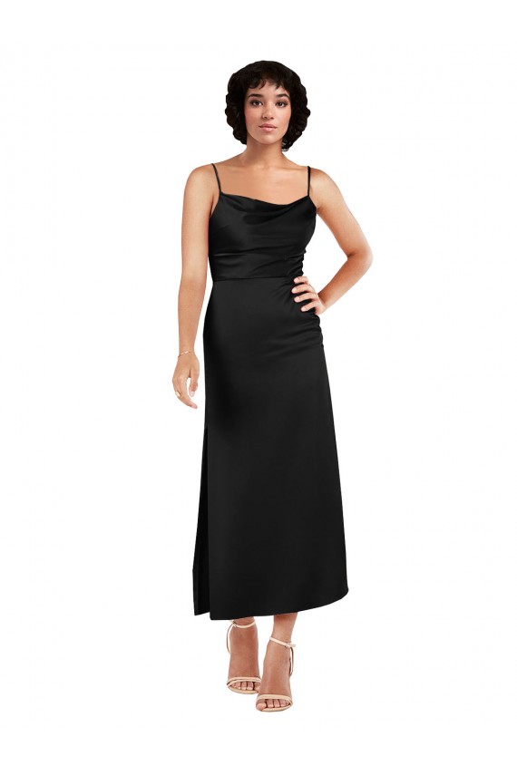 Cheap Cowl Neck Formal Tea-Length Short Silky Satin Bridesmaid Dress / Cocktail Prom Dress with Skirt Slit Canada
