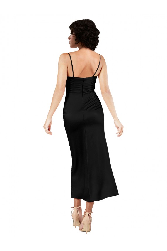 Cheap Cowl Neck Formal Tea-Length Short Silky Satin Bridesmaid Dress / Cocktail Prom Dress with Skirt Slit Canada