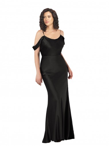 Cheap Off the Shoulder Sleeves Formal Silky Satin Bridesmaid Dress / Prom Dress with Skirt Slit Canada