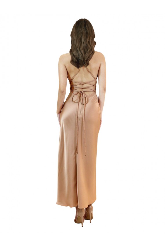 Cheap Cowl Neck Formal Silky Satin Midi Length Bridesmaid Dress / Cocktail Prom Dress Low Back Canada