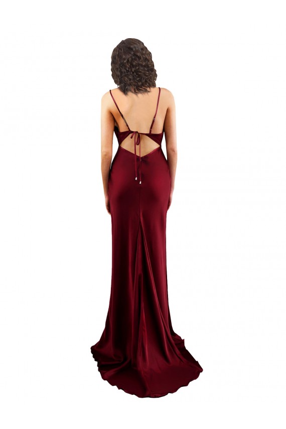 Cheap Cowl Neck Long Criss Cross Open Back Formal Silky Satin Bridesmaid Dress / Prom Dress Canada