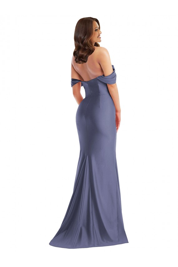 Cheap Off the Shoulder Corset Formal Silky Satin Mermaid Bridesmaid Dress / Prom Dress with Side Slit Canada