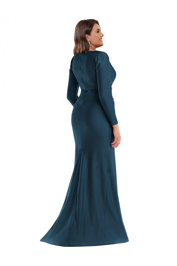 Cheap Long Sleeves Draped Wrap Formal Silky Satin Mermaid Bridesmaid Dress / Prom Dress with Front Slit Canada