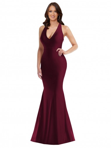 Cheap Plunge Neckline Cutout Low Back Formal Silky Satin Mermaid Bridesmaid Dress / Prom Dress Canada