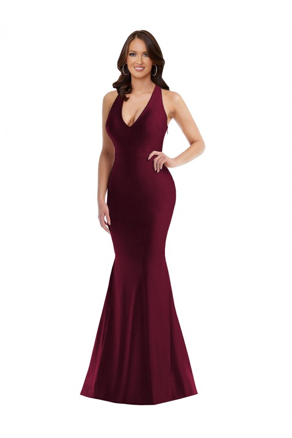 Cheap Plunge Neckline Cutout Low Back Formal Silky Satin Mermaid Bridesmaid Dress / Prom Dress Canada