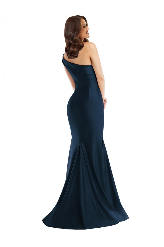 Cheap Bias-Cuff One Shoulder Formal Silky Satin Mermaid Bridesmaid Dress / Prom Dress with Side Slit Canada