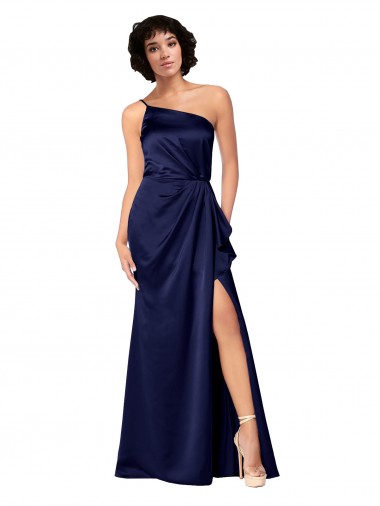 Cheap One Shoulder Formal Silky Satin Bridesmaid Dress / Prom Dress with Skirt Slit Canada