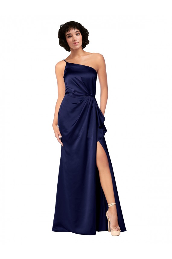 Cheap One Shoulder Formal Silky Satin Bridesmaid Dress / Prom Dress with Skirt Slit Canada