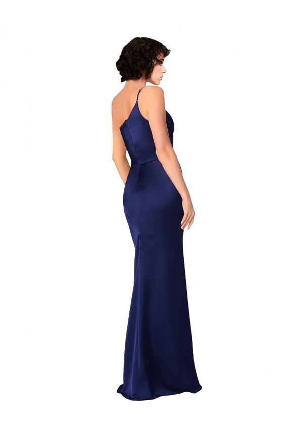 Cheap One Shoulder Formal Silky Satin Bridesmaid Dress / Prom Dress with Skirt Slit Canada