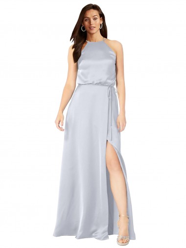 Cheap Halter Neck Formal Silky Satin Bridesmaid Dress with Strappy Back Canada