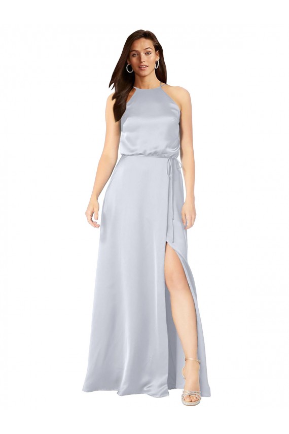 Cheap Halter Neck Formal Silky Satin Bridesmaid Dress with Strappy Back Canada