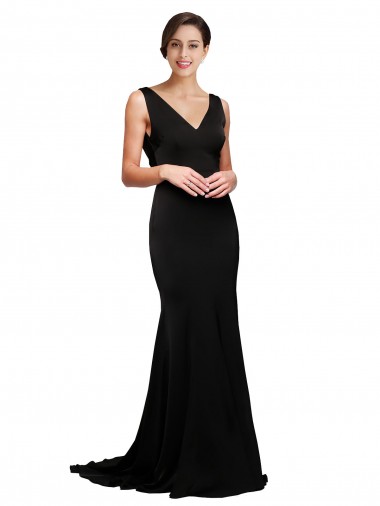 Cheap V-Neck Full Length Formal Silky Satin Bridesmaid Dress / Prom Dress with Soft Cowl Neck and Sweep Train Canada