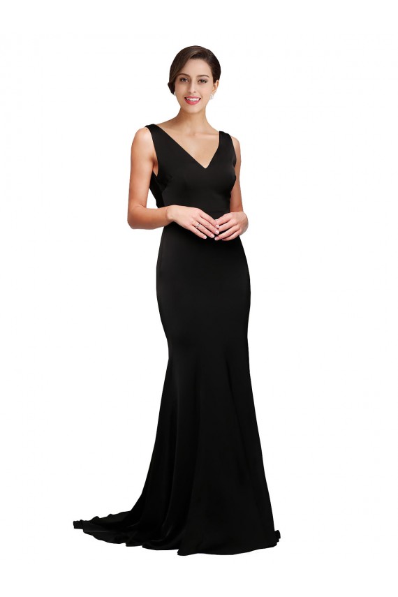 Cheap V-Neck Full Length Formal Silky Satin Bridesmaid Dress / Prom Dress with Soft Cowl Neck and Sweep Train Canada