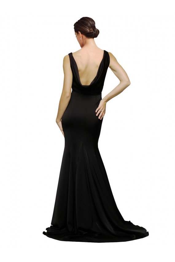 Cheap V-Neck Full Length Formal Silky Satin Bridesmaid Dress / Prom Dress with Soft Cowl Neck and Sweep Train Canada