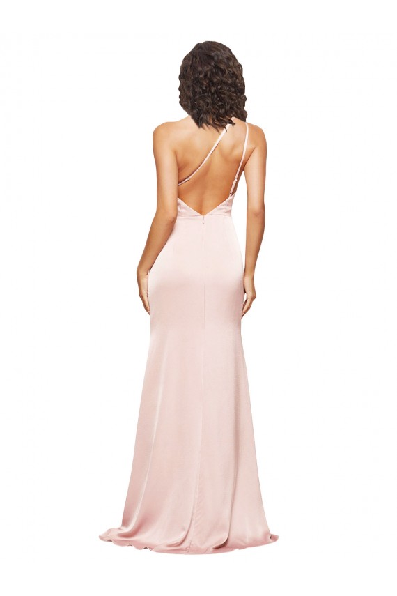 Cheap Full Length Ruched Formal Silky Satin Bridesmaid Dress / Prom Dress with Low Back and High Split Canada