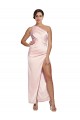 Cheap One Shoulder Full Length Long Silky Satin Bridesmaid Dress / Prom Dress with Thigh Split Canada