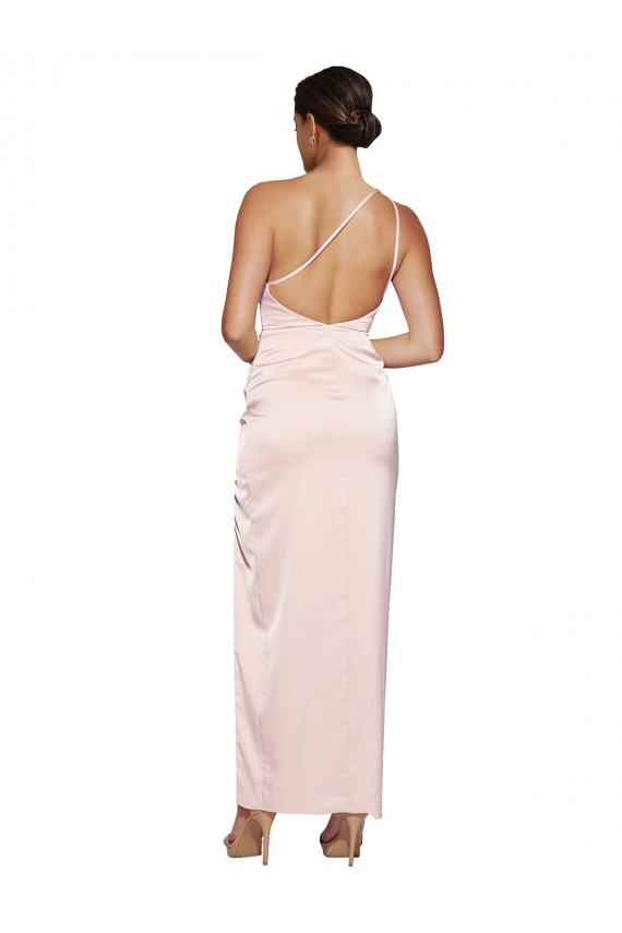 Cheap One Shoulder Full Length Long Silky Satin Bridesmaid Dress / Prom Dress with Thigh Split Canada