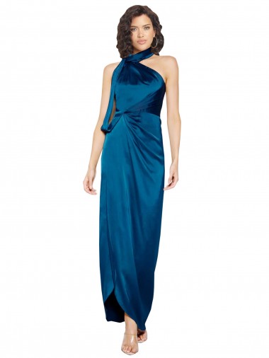 Cheap High Halter Neck Formal Silky Satin Bridesmaid Dress / Prom Dress with Sash Overlay and Side Split Canada