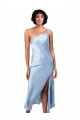 Cheap Midi Length Short Formal Silky Satin Bridesmaid Dress / Cocktail Prom Dress with Asymmetric Neckline and High Side Split Canada