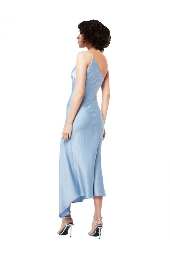Cheap Midi Length Short Formal Silky Satin Bridesmaid Dress / Cocktail Prom Dress with Asymmetric Neckline and High Side Split Canada
