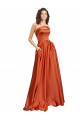 Cheap Strapless Sweep Train Formal Silky Satin Bridesmaid Dress / Prom Dress with Pleats Canada