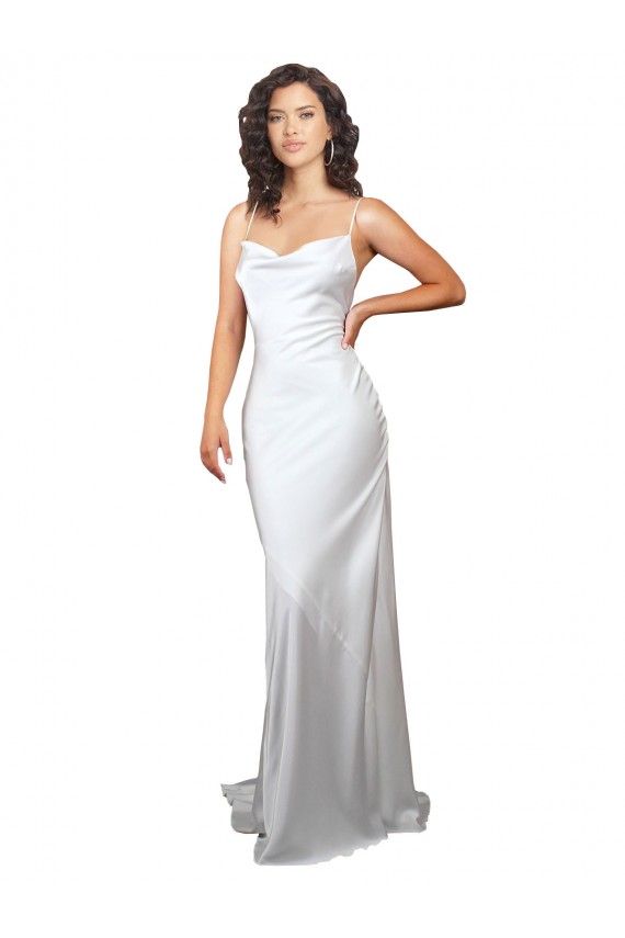 Cheap Simple Sweep Train Low Back Tie Cowl Neck Long Silky Satin Beach Wedding Dress Canada