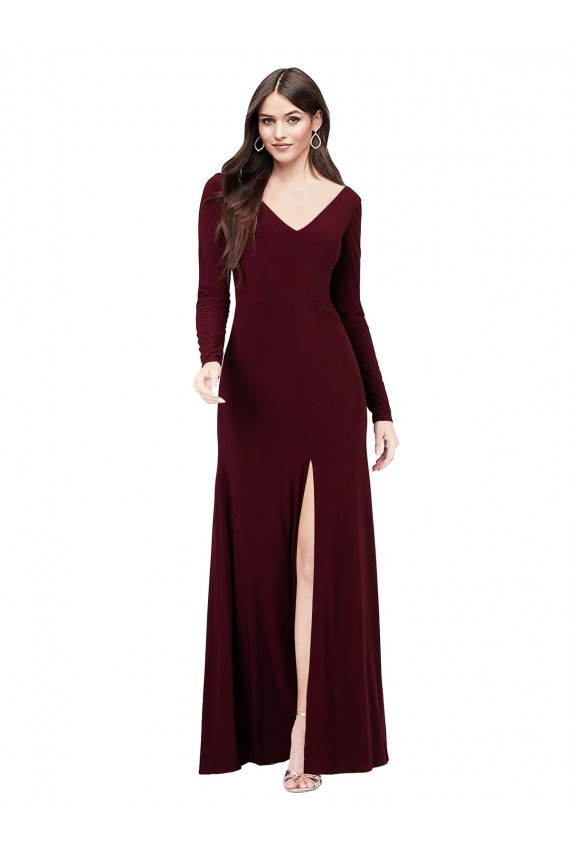 Cheap Long Sleeves Spandex Bridesmaid Gown with Front Slit Canada