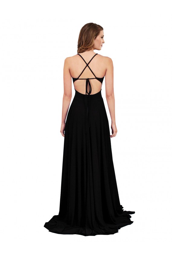 Cheap High Slit Open Back Long Formal Spandex Bridesmaid Dress / Prom Dress with Lined Crossover Bust Canada