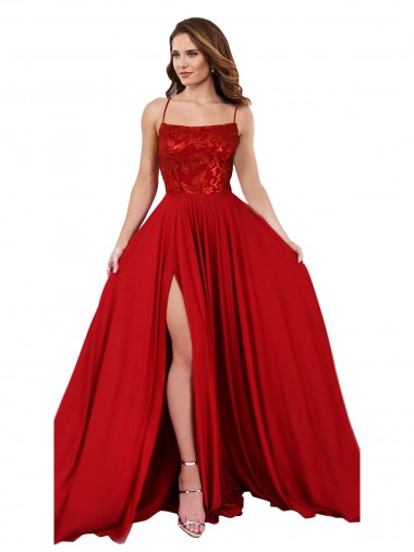 Cheap Lace Over Bodice Long Spandex Bridesmaid Dress / Prom Dress with Slit Canada