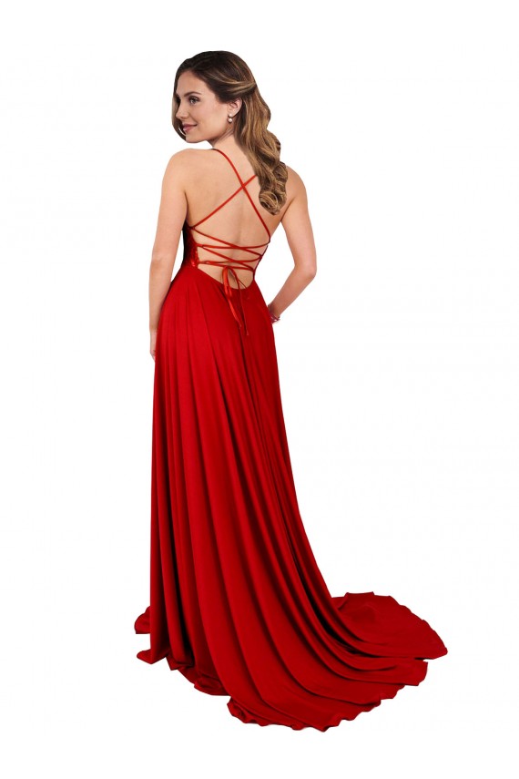 Cheap Lace Over Bodice Long Spandex Bridesmaid Dress / Prom Dress with Slit Canada