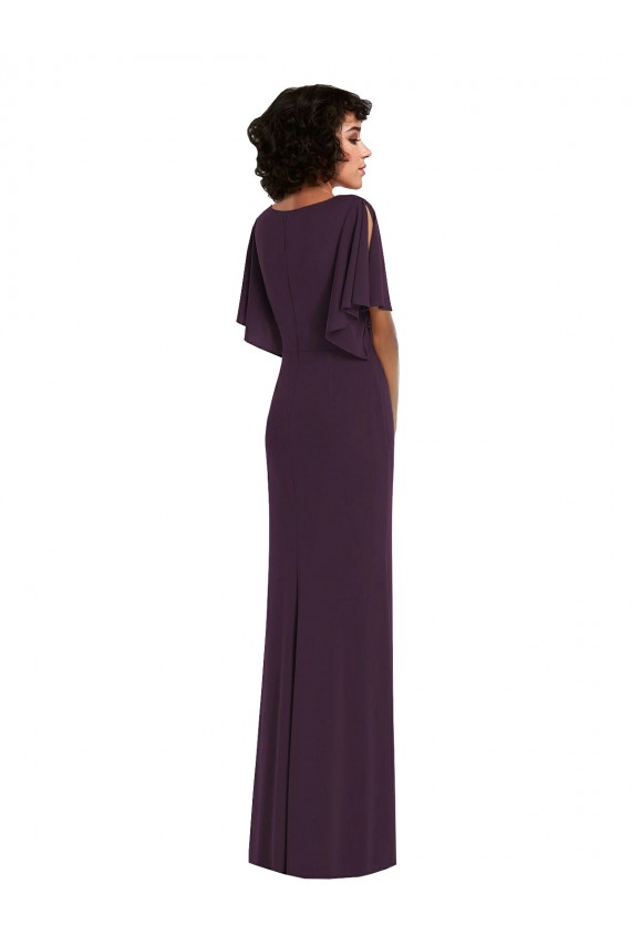 Cheap Faux Wrap Split Sleeves Formal Maxi Spandex Bridesmaid Dress / Prom Dress with Cascade Skirt Canada
