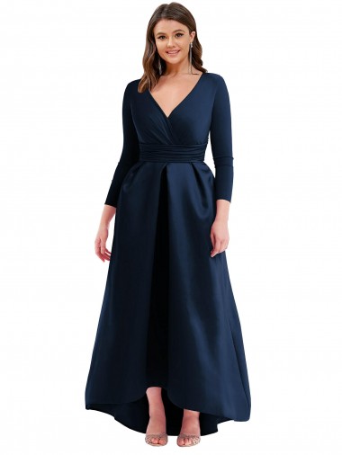 Cheap Long Sleeves Wrapped Formal Spandex Bridesmaid Dress / Prom Dress with High Low Full Skirt and Pockets Canada
