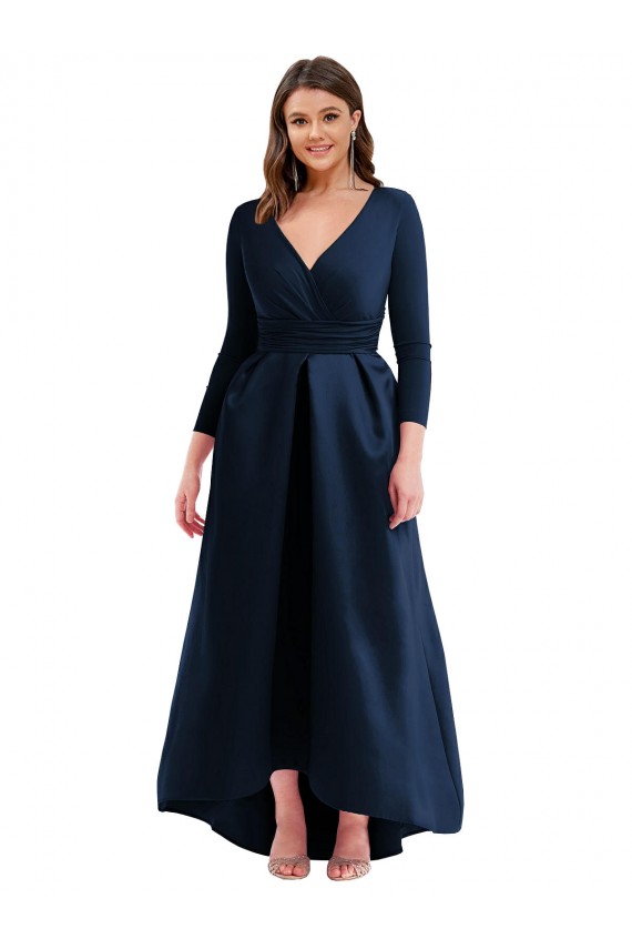 Cheap Long Sleeves Wrapped Formal Spandex Bridesmaid Dress / Prom Dress with High Low Full Skirt and Pockets Canada
