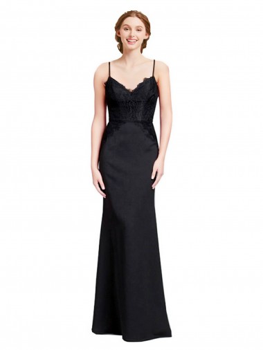 Cheap Long Chiffon Bridesmaid Dress / Prom Dress with Lace Bodice and Curved V-Neckline Canada
