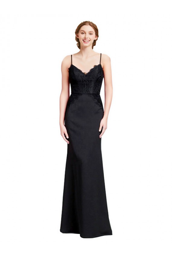 Cheap Long Chiffon Bridesmaid Dress / Prom Dress with Lace Bodice and Curved V-Neckline Canada