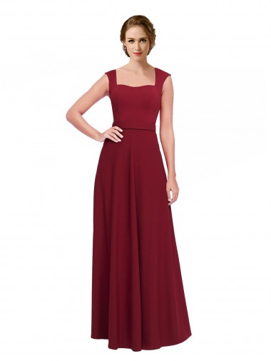 Cheap Square Neck Subtle Cap Sleeeves Crepe Bridesmaid Dress / Prom Dress Canada
