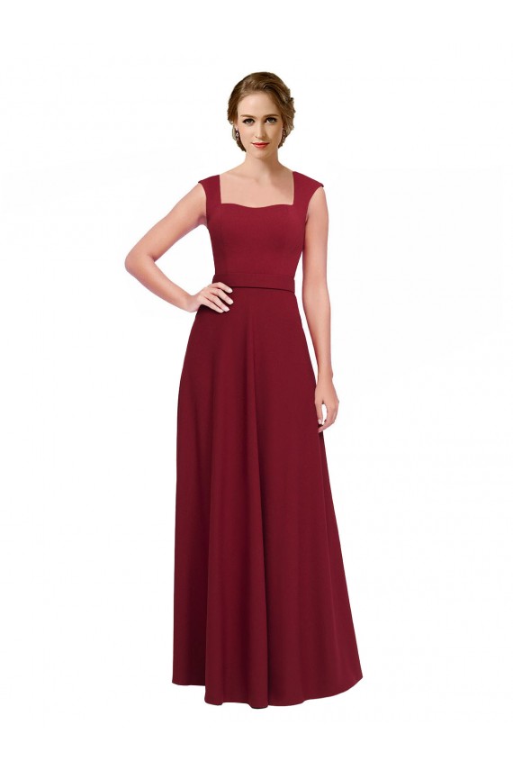 Cheap Square Neck Subtle Cap Sleeeves Crepe Bridesmaid Dress / Prom Dress Canada