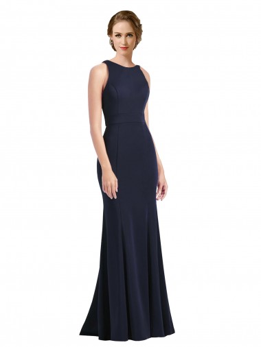 Cheap High Neck Sheath Long Crepe Bridesmaid Dress / Prom Dress Canada