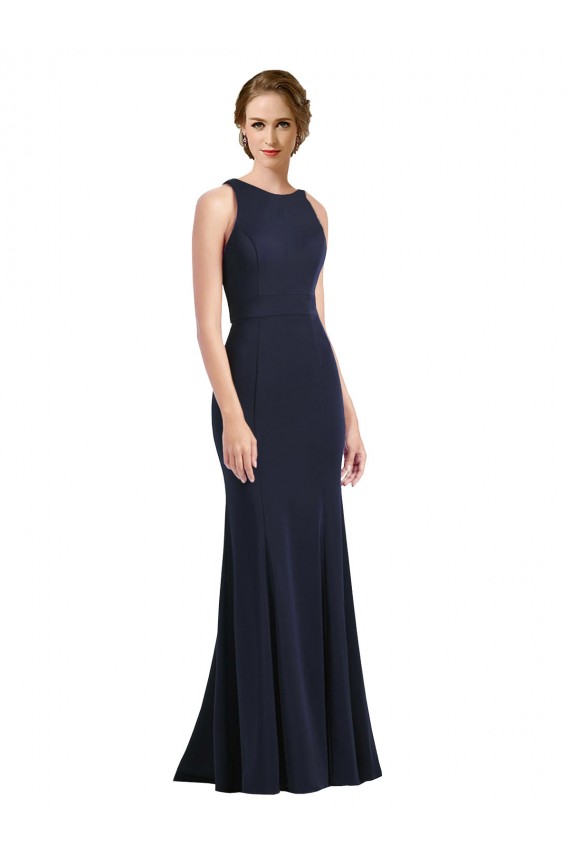Cheap High Neck Sheath Long Crepe Bridesmaid Dress / Prom Dress Canada