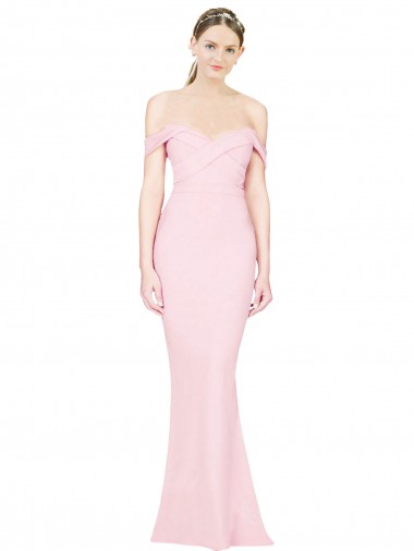 Cheap Full Length Off the Shoulder Bridesmaid Dress / Prom Dress with Twist Front Canada