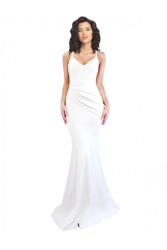 Cheap Fishtail Shape Spaghetti Straps Open Back Formal Crepe Bridesmaid Dress / Prom Dress with Ruffles Canada