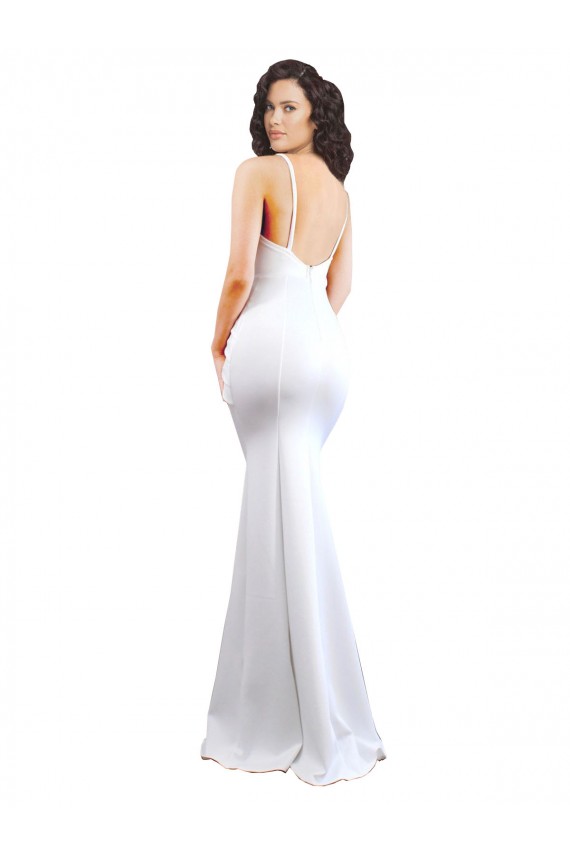 Cheap Fishtail Shape Spaghetti Straps Open Back Formal Crepe Bridesmaid Dress / Prom Dress with Ruffles Canada
