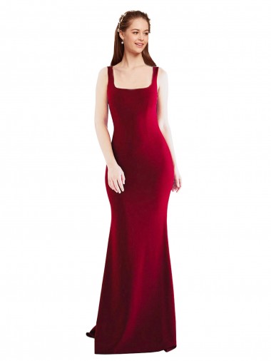 Cheap Square Neckline and Backline Fitted Formal Crepe Bridesmaid Dress / Prom Dress Canada