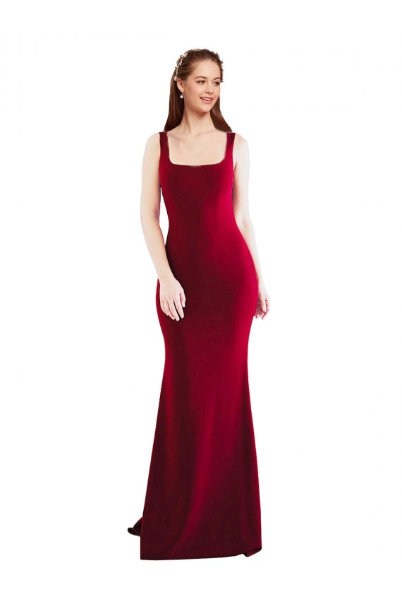 Cheap Square Neckline and Backline Fitted Formal Crepe Bridesmaid Dress / Prom Dress Canada