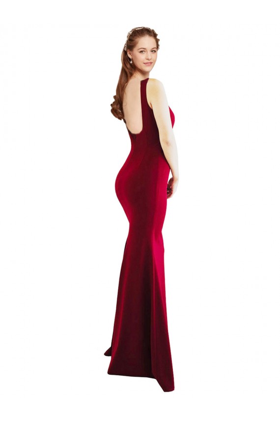Cheap Square Neckline and Backline Fitted Formal Crepe Bridesmaid Dress / Prom Dress Canada