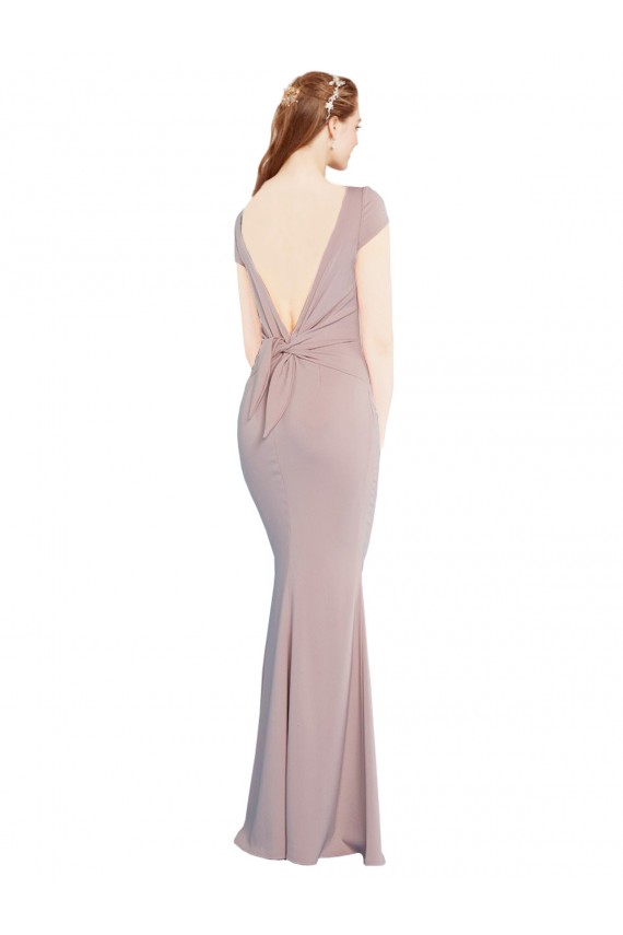 Cheap Boat Neck Cap Sleeve Formal Crepe Bridesmaid Dress / Prom Dress with Plunging Tie Back Canada